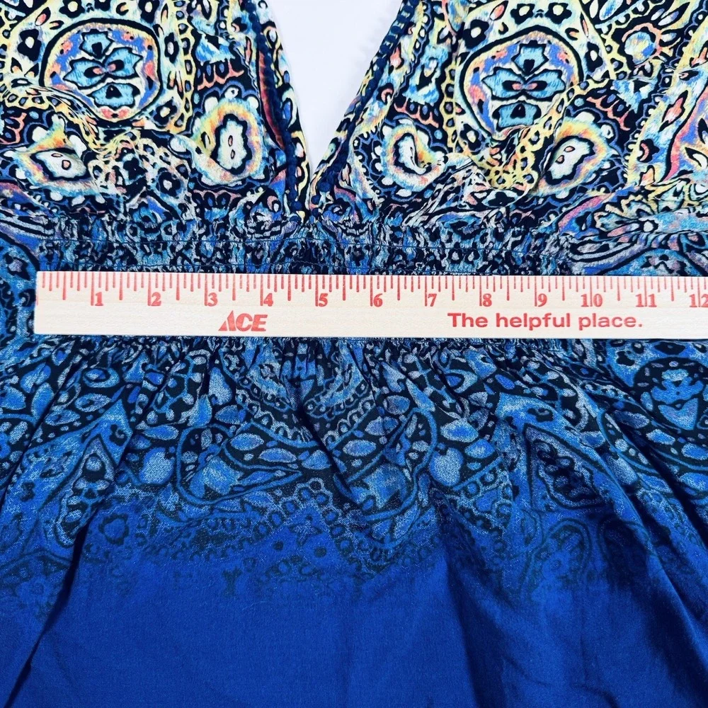 Victoria‎ Secret Paisley Boho Tunic Top Womens Small Blue Ruched  Blouse